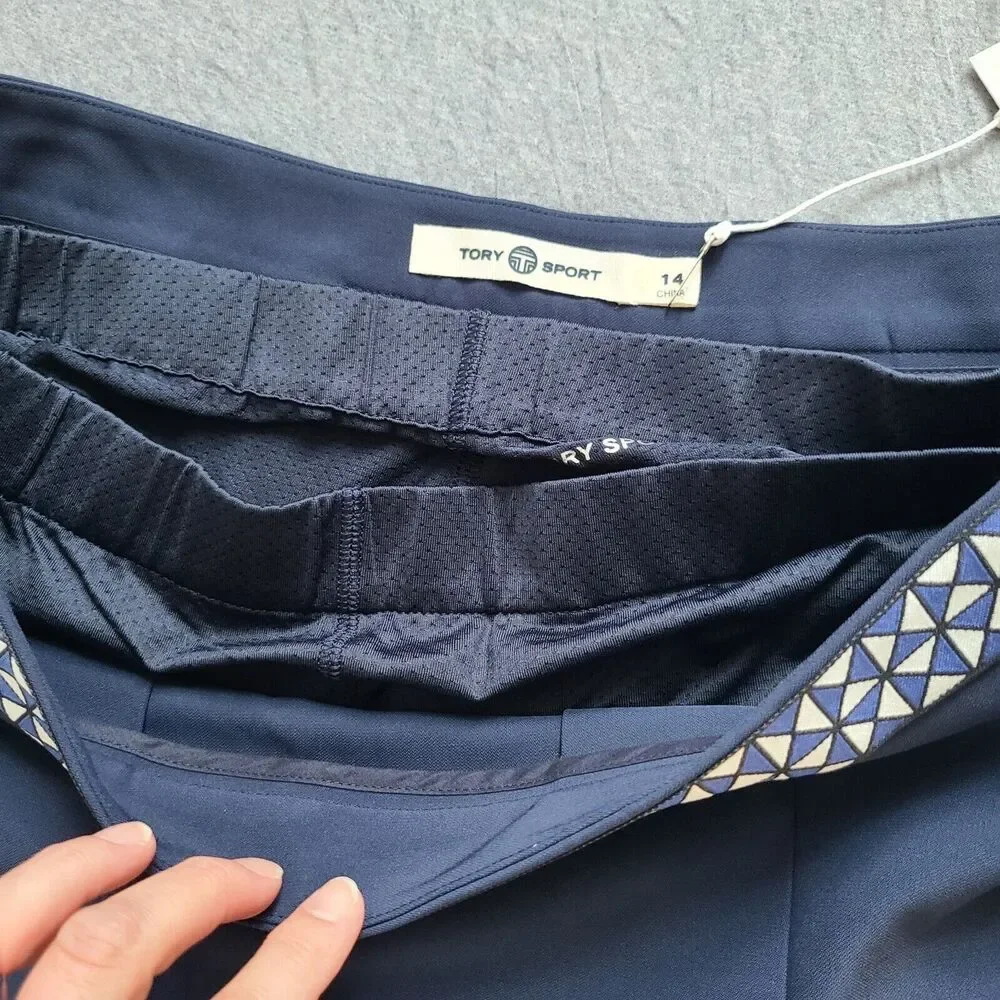 Tory Burch Sport Twill Skort Sz 14 Navy Blue Tennis Skirt Pleaded new